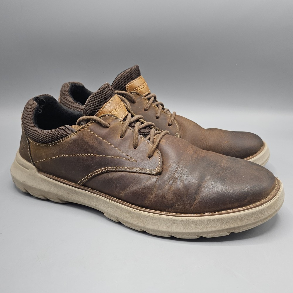 Skechers Brown Leather Relaxed Fit Lace Up Loafers Oxford Shoes Monk Men's 11